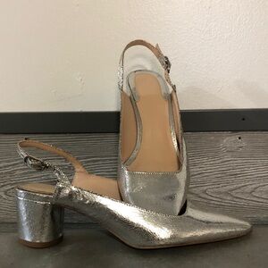 Zara Silver Crackle Leather Sling Backs